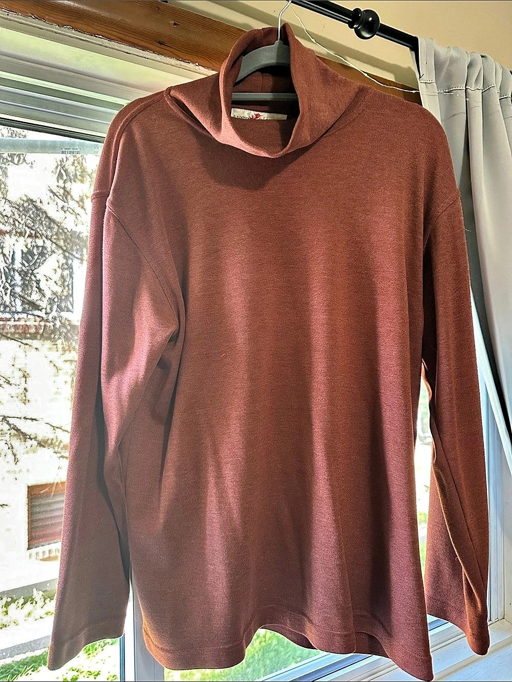Lyse Spenard Long Sleeve Mock Neck Top in Rusty Orange Size Medium
